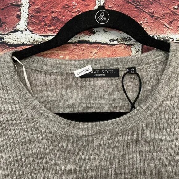 Brave Soul London Sweater Dress Women Medium M 14 Gray Long Sleeve Shirt - Picture 4 of 6